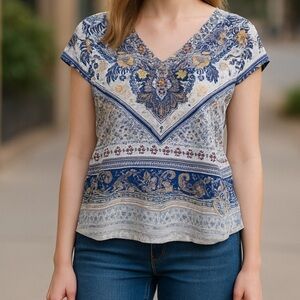 Lynn Ryan floral print rhinestone shirt mp